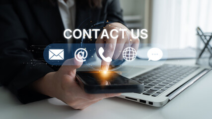 UI concept for contact us section showing icons for email, web, phone, and message. Contact and support icons help streamline business communication and improve customer contact experience. Spline