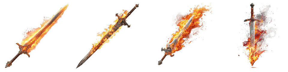 flaming swords digital artwork fiery designs on transparent background