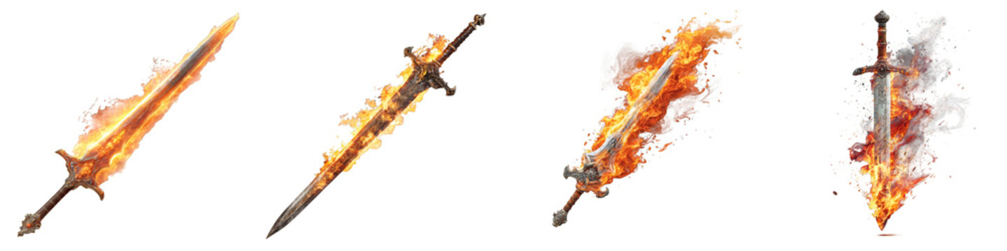flaming swords digital artwork fiery designs on transparent background