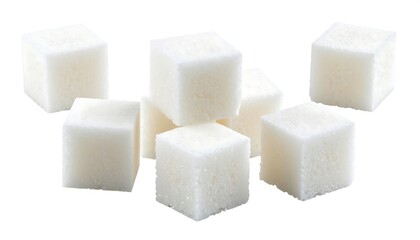 Stacked sugar cubes on a white background