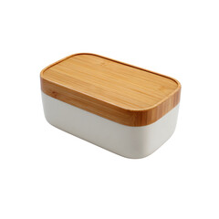 White Ceramic and Bamboo Rectangular Storage Container with Lid