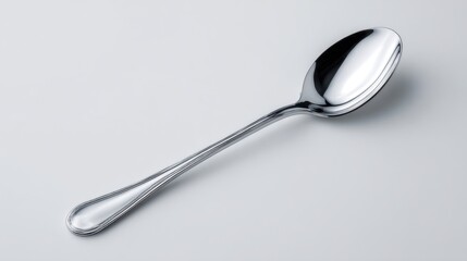 Ultra quality image of elegant silver spoon isolated on white, showcasing smooth curves and reflective surface.