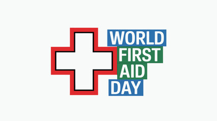 Obraz premium A red outlined cross with world first aid day text on a white background in a graphic design image
