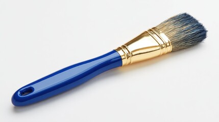 Fototapeta premium Ultra quality image of flat bristle paintbrush with blue handle and gold ferrule.