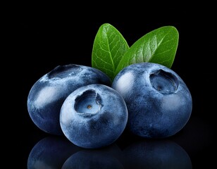 Obraz premium fresh blueberries with leaves isolated on black background