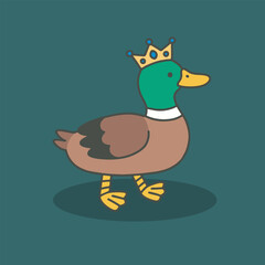 Duck with crown standing proudly.