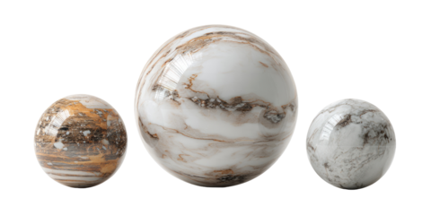 Three decorative marble spheres in varying sizes