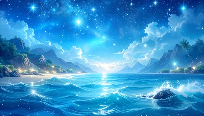 Magical night beach landscape