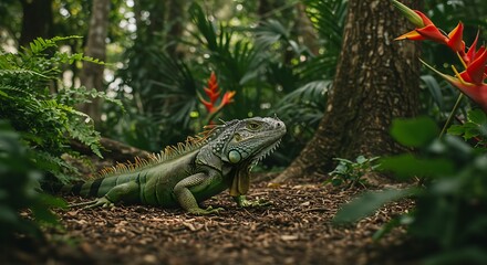 Iguana in Tropical Forest.