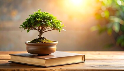 Bonsai tree on a book