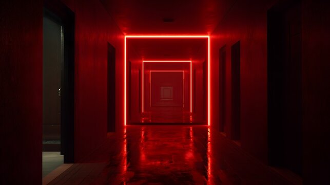 Shadowy corridor illuminated in red