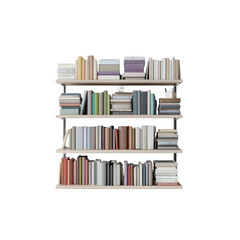 Modern Bookshelf with Stacked Books and Neutral Tones