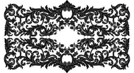Symmetrical black floral ornament with intricate details on a white background design element art