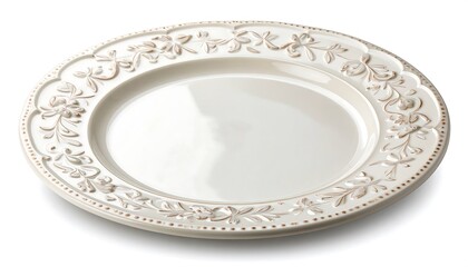 Elegant cream-colored plate with embossed floral design