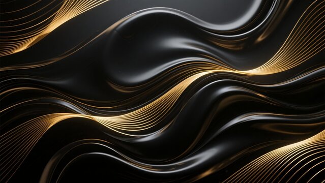 abstract background with flowing gold lines over sparkling black waves