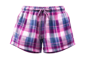 Pink and purple plaid shorts with drawstring
