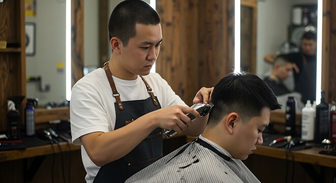 Professional Hairstylist at Work in a Barbershop.