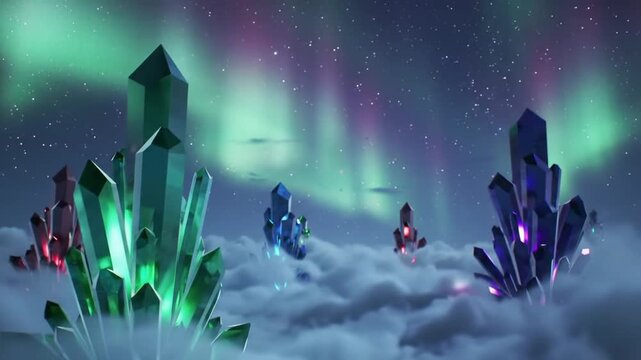 Colorful crystals aurora sky
