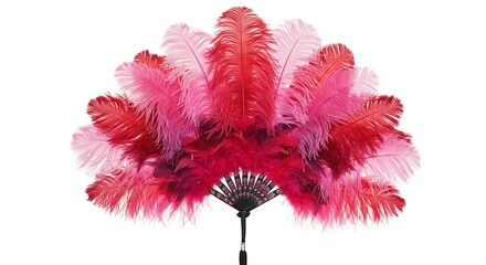 Vibrant Red and Pink Feather Fan for Performance and Decoration.