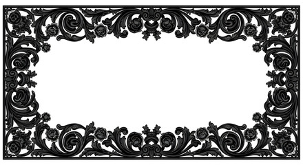 Elegant black ornate floral frame design perfect for invitations and luxury branding projects