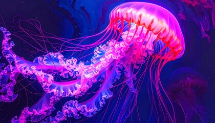 Colorful jellyfish swimming in a cosmic ocean scene