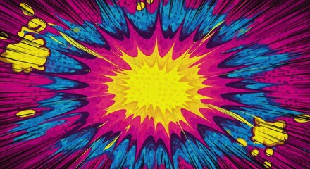 Dynamic Comic Book Explosion Background - Vibrant comic book explosion background with pink, yellow, and blue colors. Perfect for action-packed designs