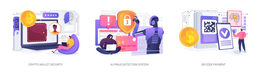 Secure Fintech and Payment Tools abstract concept vector illustrations.