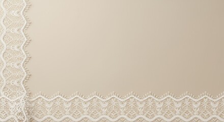 Elegant White Lace Border on Beige Background - Delicate white lace trim on a soft beige backdrop, ideal for wedding invitations, stationery, or fabric design. Provides elegant and romantic aesthetic