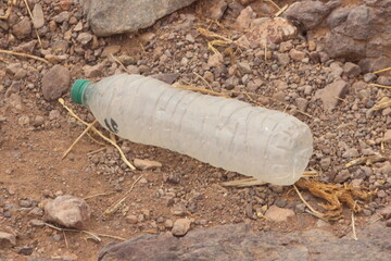 A plastic bottle laying on the ground, Plastic pollution, Plastic environmental impact