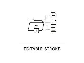 Secure digital data folder with padlock icon and connected documents signifies cybersecurity and information protection.