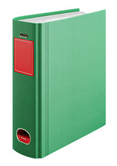 Teal green binder, vertical, with red label