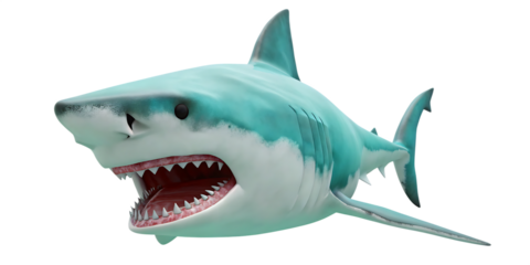 Great white shark with open mouth and sharp teeth isolated on a transparent background 1