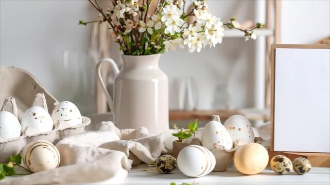 Blank sign decorated easter eggs