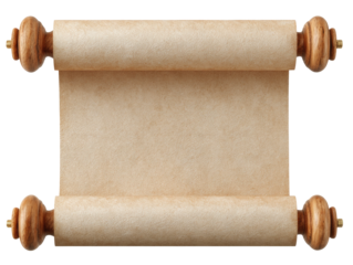 Antique scroll of parchment.  Beige, blank scroll with wooden handles