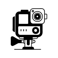 Fototapeta premium Vector art of action camera icon a simple monochrome glyph of a modern waterproof device for extreme sports and travel