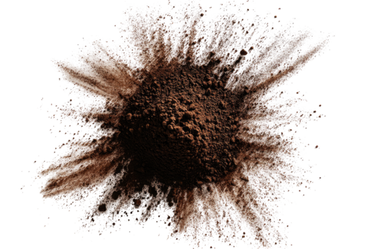 Dark brown powder explodes outward on black background