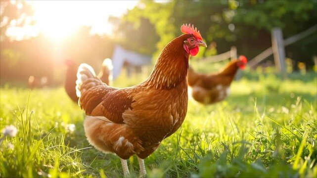 Brown hen outdoors sunny day