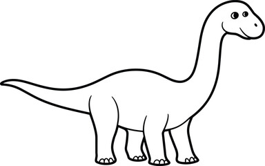 Black and white cartoon illustration of a Brontosaurus dinosaur on white Keywords: dinosaur prehistoric