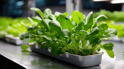 A farm grows greens, the innovative scene illuminated by soft light. Farm, greens, with copy space