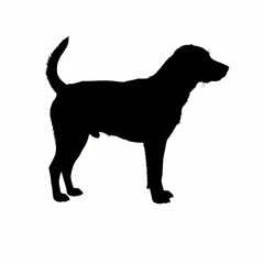 Silhouette of a standing dog with a curled tail and short fur against a white background showing its profile created with generative ai