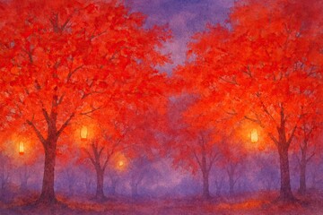 Autumn Alley Illuminated by Warm Light