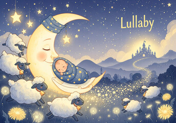 Children's illustration. Lullaby for a baby. Generative AI