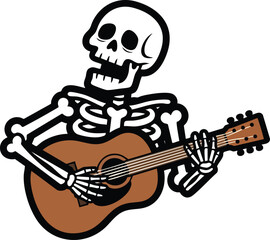 Fototapeta premium Day of the dead mariachi skeleton holiday character, dia de los mexican cartoon charro personage playing a guitarron, celebrating traditional festivity with lively spirit and music of cultural event