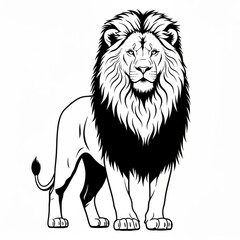 Illustration of a majestic lion standing with a full mane in black and white vector format design created with generative ai