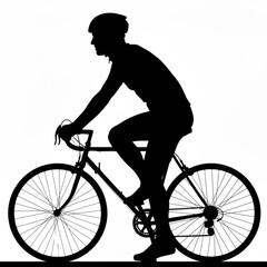 Obraz premium Silhouette of a cyclist wearing a helmet riding a bicycle on a white background in a side view image created with generative ai