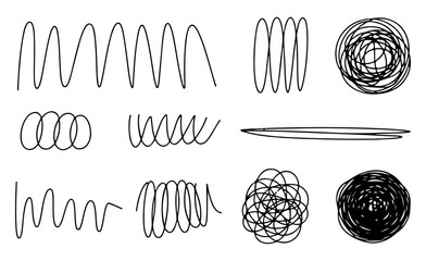 Messy lines. Complicated scribble path, messy tangle, doodle knot as thought from complex to easy solution. Confused brain problems. Labyrinth and chaos vector concepts 