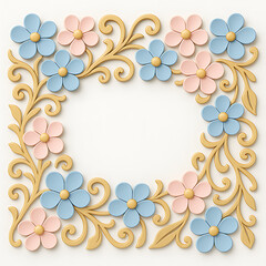 Obraz premium Elegant Floral Frame with Pastel Flowers and Golden Vines.