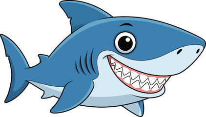 Cartoon, shark, smiling, vector, illustration, blue, ocean, animal, friendly, teeth, character, children, clipart, sea, creature, happy, underwater, expressive, fins, playful