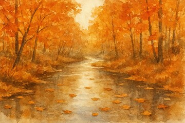 Obraz premium Autumn Stream in Orange Silence