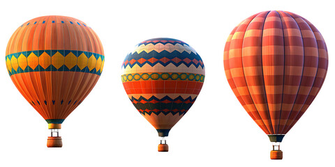 set of three hot air balloon isolated on white background PNG